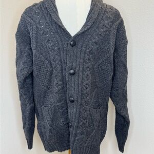 Aran Crafts Charcoal Cable Knit Cardigan New with Tags Medium